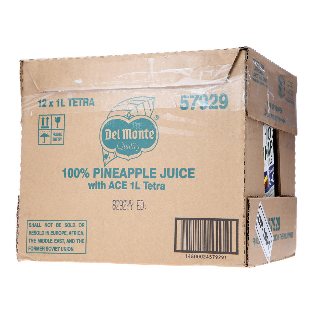 Del Monte 100% Pineapple Juice With Vitamins A C and E Tetra 1L
