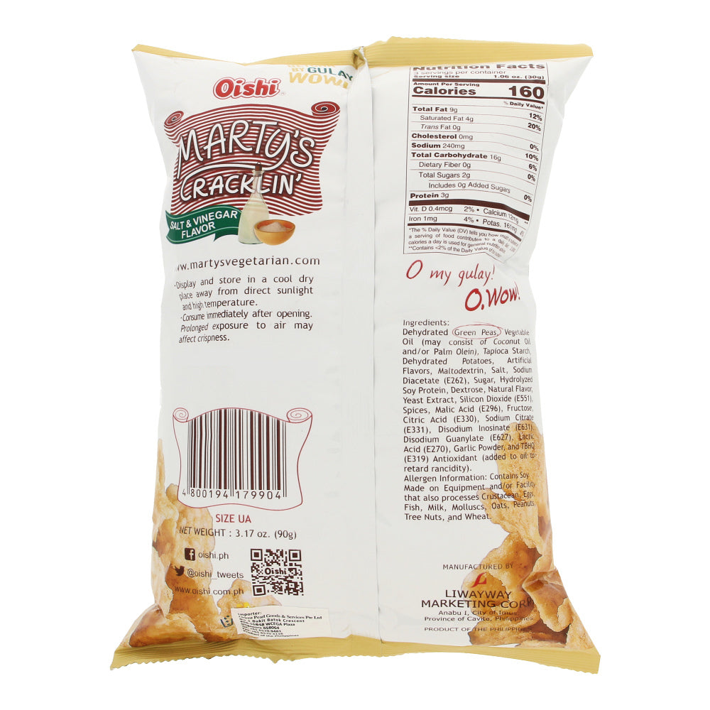 Oishi Marty's Salt & Vinegar Cracklin' Vegetarian Chicharon 90g