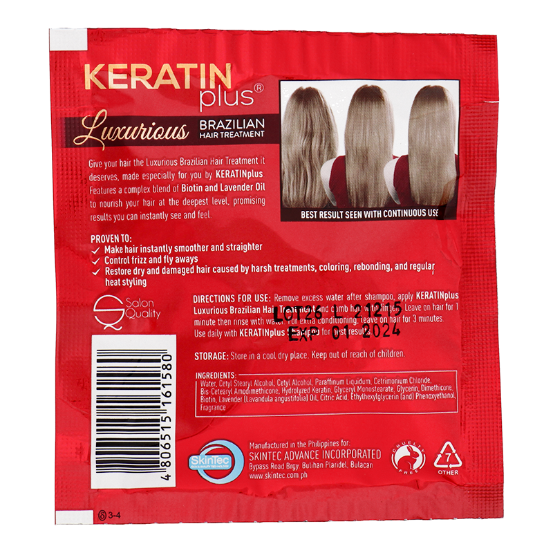 Keratin Plus Luxurious Brazilian Hair Treatment with Biotin & Lavender Oil 20g